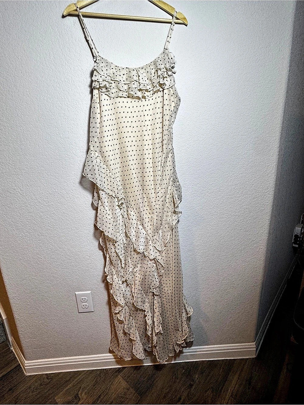 Cato Polka Dot Ruffle Maxi Dress in Cream & Black XL romantic feminine